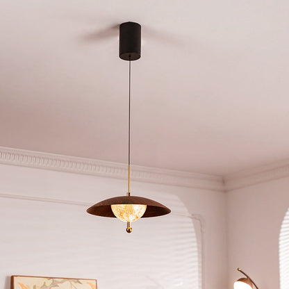 Contemporary Retro Iron Glass Round LED Pendant Light For Bedroom