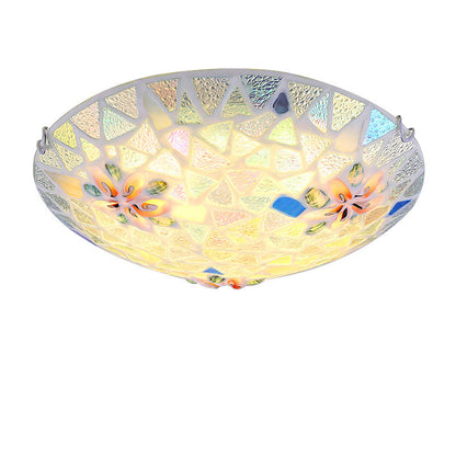 Contemporary Coastal Shell Iron Glass Round 2/3/4 Light Flush Mount Lighting for Living Room