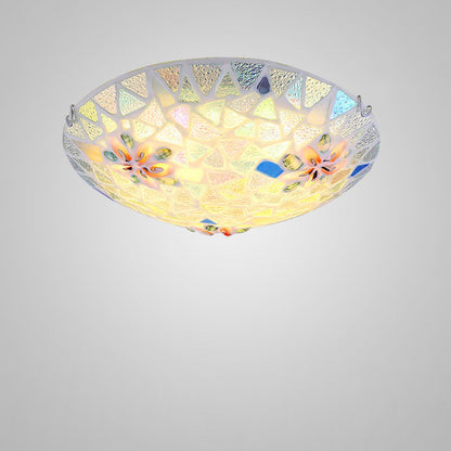 Contemporary Coastal Shell Iron Glass Round 2/3/4 Light Flush Mount Lighting for Living Room