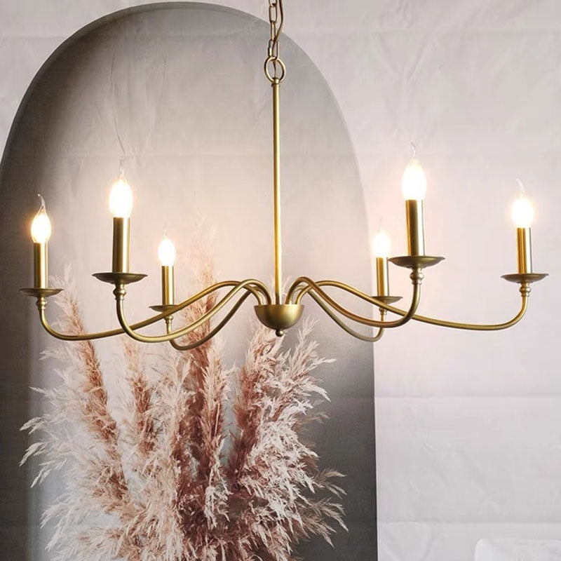 Contemporary Retro Copper Glass Candle 4/6/8 Light Chandelier for Living Room
