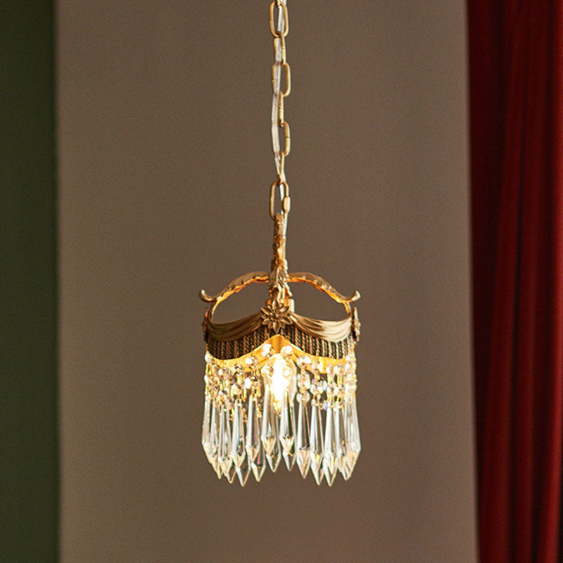 Traditional Vintage Copper Crystal Crown 1-Light Pendant Light For Bedroom