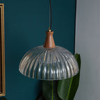 Contemporary Scandinavian Copper Glass Walnut Bowl 1-Light Pendant Light For Dining Room