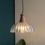Contemporary Scandinavian Copper Glass Walnut Bowl 1-Light Pendant Light For Dining Room