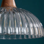 Contemporary Scandinavian Copper Glass Walnut Bowl 1-Light Pendant Light For Dining Room