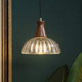 Contemporary Scandinavian Copper Glass Walnut Bowl 1-Light Pendant Light For Dining Room
