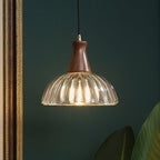 Contemporary Scandinavian Copper Glass Walnut Bowl 1-Light Pendant Light For Dining Room