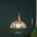 Contemporary Scandinavian Copper Glass Walnut Bowl 1-Light Pendant Light For Dining Room