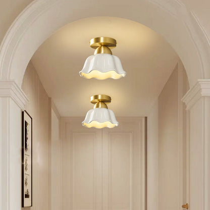 Contemporary Scandinavian Iron Ceramic Flower 1-light Semi-flush Mount Ceiling Light for Hallway