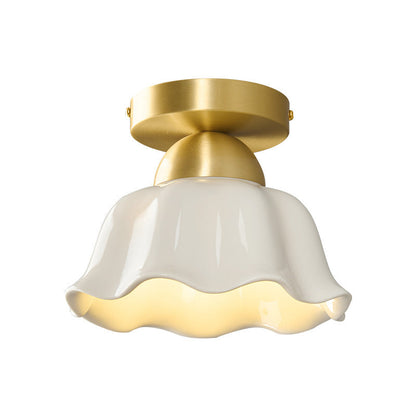 Contemporary Scandinavian Iron Ceramic Flower 1-light Semi-flush Mount Ceiling Light for Hallway