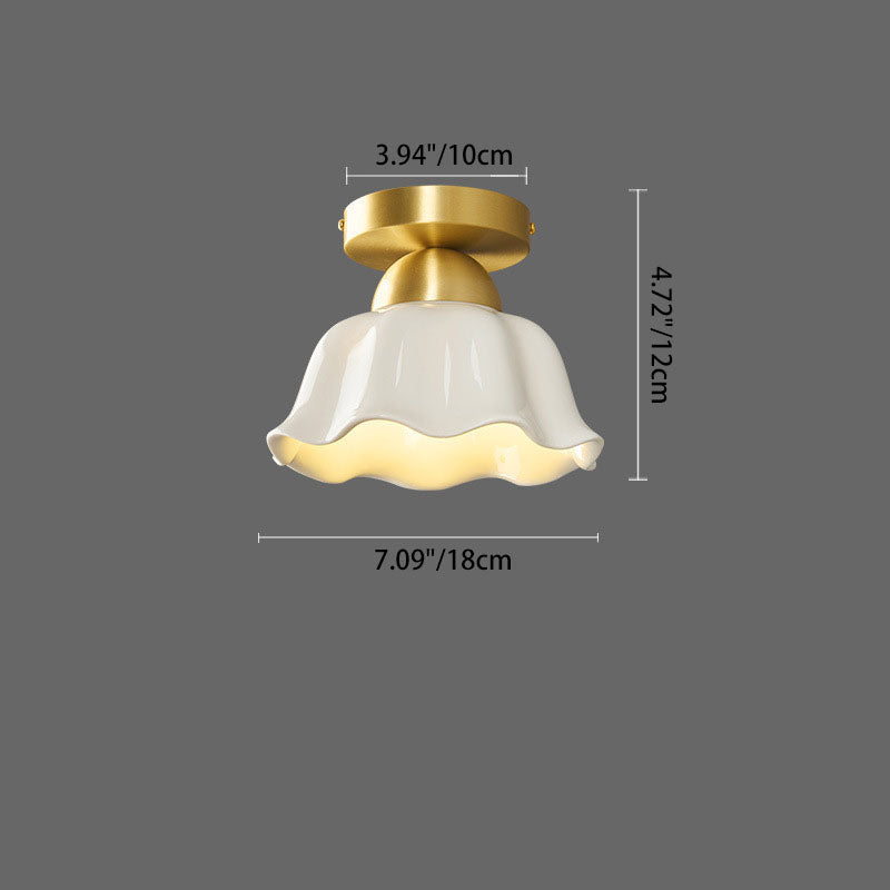 Contemporary Scandinavian Iron Ceramic Flower 1-light Semi-flush Mount Ceiling Light for Hallway