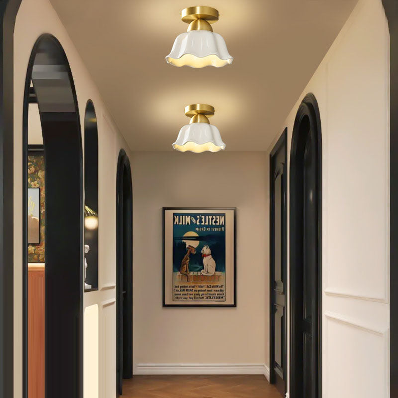Contemporary Scandinavian Iron Ceramic Flower 1-light Semi-flush Mount Ceiling Light for Hallway