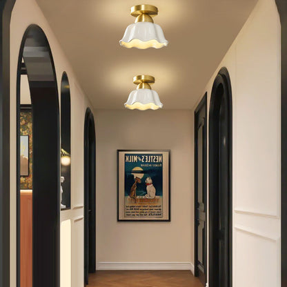Contemporary Scandinavian Iron Ceramic Flower 1-light Semi-flush Mount Ceiling Light for Hallway