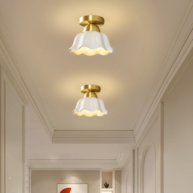 Contemporary Scandinavian Iron Ceramic Flower 1-light Semi-flush Mount Ceiling Light for Hallway