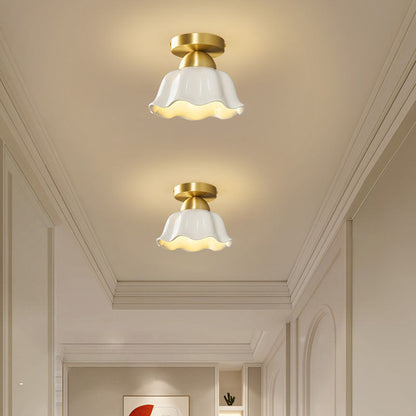 Contemporary Scandinavian Iron Ceramic Flower 1-light Semi-flush Mount Ceiling Light for Hallway