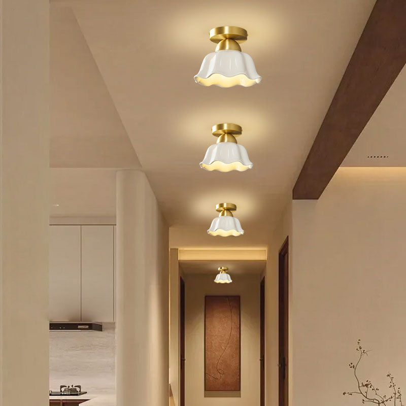Contemporary Scandinavian Iron Ceramic Flower 1-light Semi-flush Mount Ceiling Light for Hallway