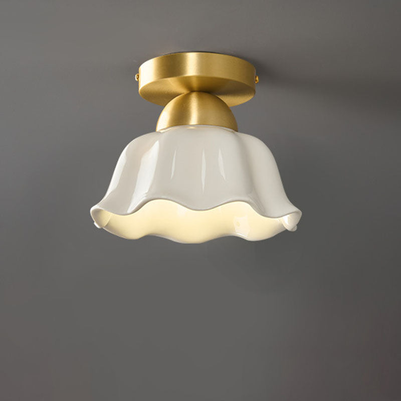 Contemporary Scandinavian Iron Ceramic Flower 1-light Semi-flush Mount Ceiling Light for Hallway