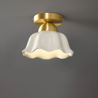 Contemporary Scandinavian Iron Ceramic Flower 1-light Semi-flush Mount Ceiling Light for Hallway