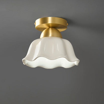 Contemporary Scandinavian Iron Ceramic Flower 1-light Semi-flush Mount Ceiling Light for Hallway