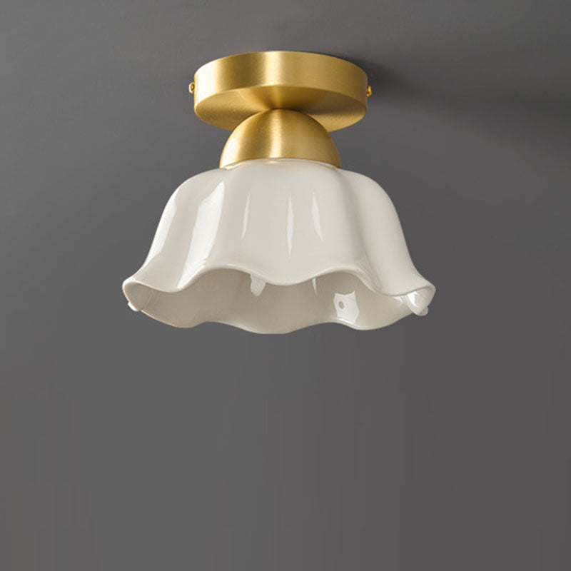 Contemporary Scandinavian Iron Ceramic Flower 1-light Semi-flush Mount Ceiling Light for Hallway