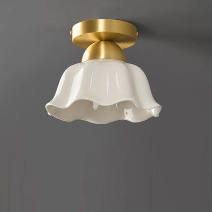 Contemporary Scandinavian Iron Ceramic Flower 1-light Semi-flush Mount Ceiling Light for Hallway