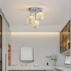 Modern Luxury Stainless Steel Crystal Round LED Semi-flush Mount Ceiling Light for Hallway