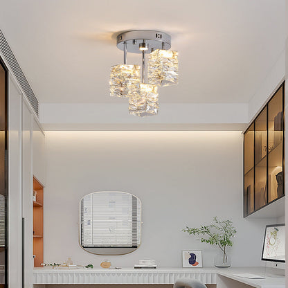 Modern Luxury Stainless Steel Crystal Round LED Semi-flush Mount Ceiling Light for Hallway