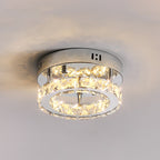 Modern Luxury Stainless Steel Crystal Round LED Semi-flush Mount Ceiling Light for Hallway