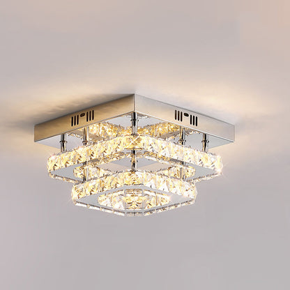 Modern Luxury Stainless Steel Crystal Round LED Semi-flush Mount Ceiling Light for Hallway