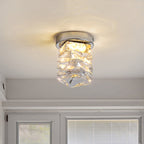 Modern Luxury Stainless Steel Crystal Round LED Semi-flush Mount Ceiling Light for Hallway