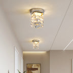 Modern Luxury Stainless Steel Crystal Round LED Semi-flush Mount Ceiling Light for Hallway