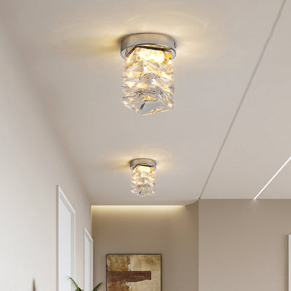 Modern Luxury Stainless Steel Crystal Round LED Semi-flush Mount Ceiling Light for Hallway