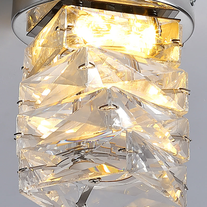 Modern Luxury Stainless Steel Crystal Round LED Semi-flush Mount Ceiling Light for Hallway