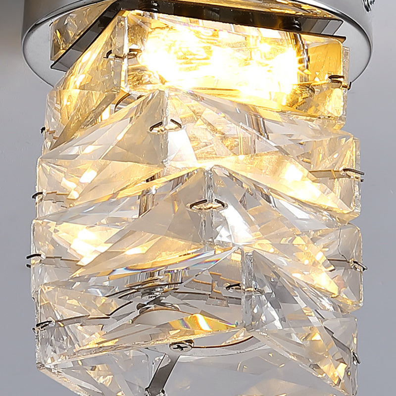Modern Luxury Stainless Steel Crystal Round LED Semi-flush Mount Ceiling Light for Hallway