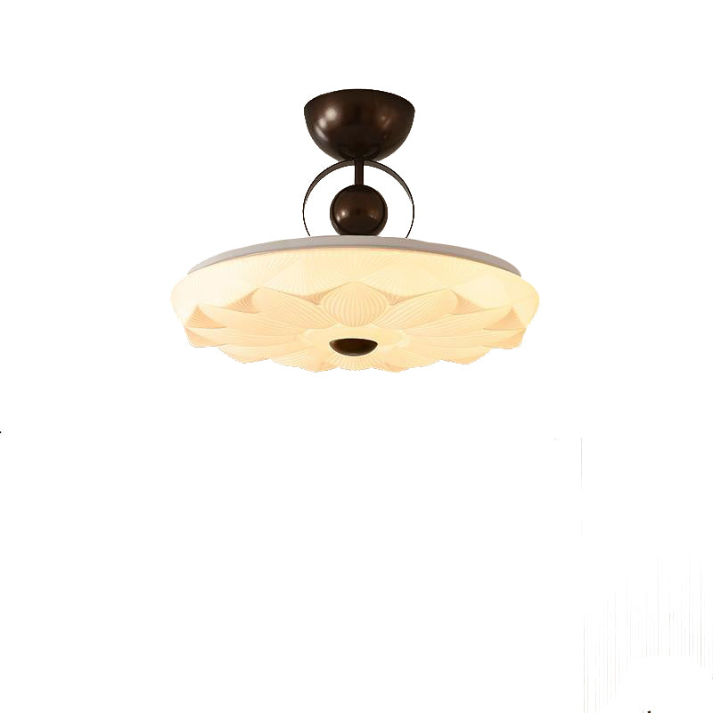 Contemporary Retro Iron Pvc Pattern Round LED Semi-flush Mount Ceiling Light for Bedroom