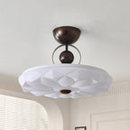 Contemporary Retro Iron Pvc Pattern Round LED Semi-flush Mount Ceiling Light for Bedroom