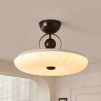 Contemporary Retro Iron Pvc Pattern Round LED Semi-flush Mount Ceiling Light for Bedroom
