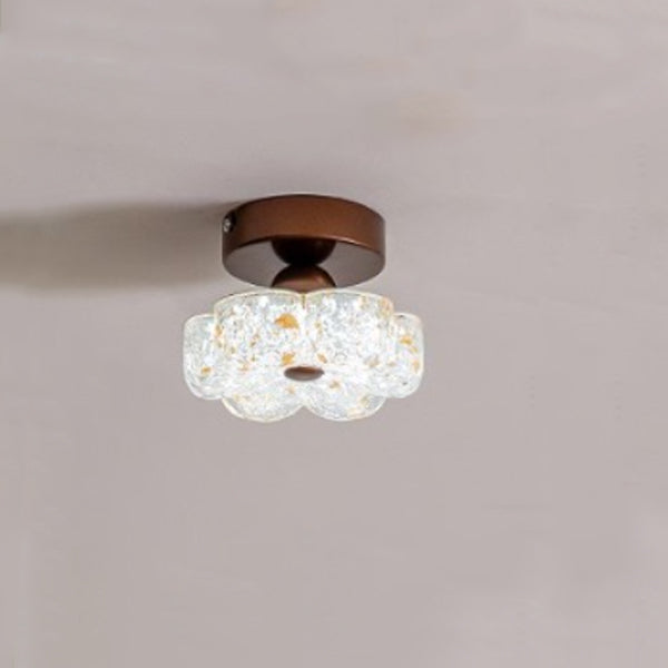Traditional French Carbon Steel Resin Petal Gold Foil LED Semi-flush Mount Ceiling Light for Entryway
