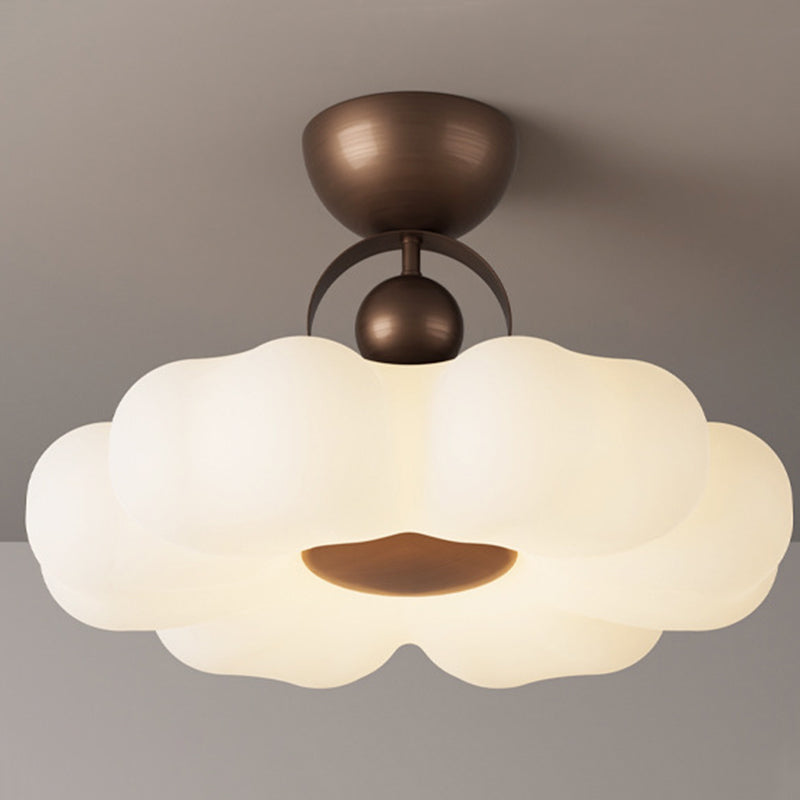 Traditional French Iron Pe Flower LED Semi-flush Mount Ceiling Light for Bedroom