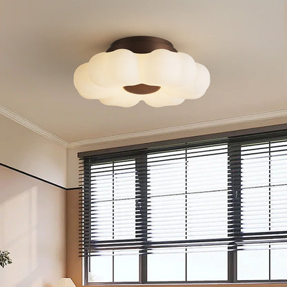 Traditional French Iron Pe Flower LED Semi-flush Mount Ceiling Light for Bedroom