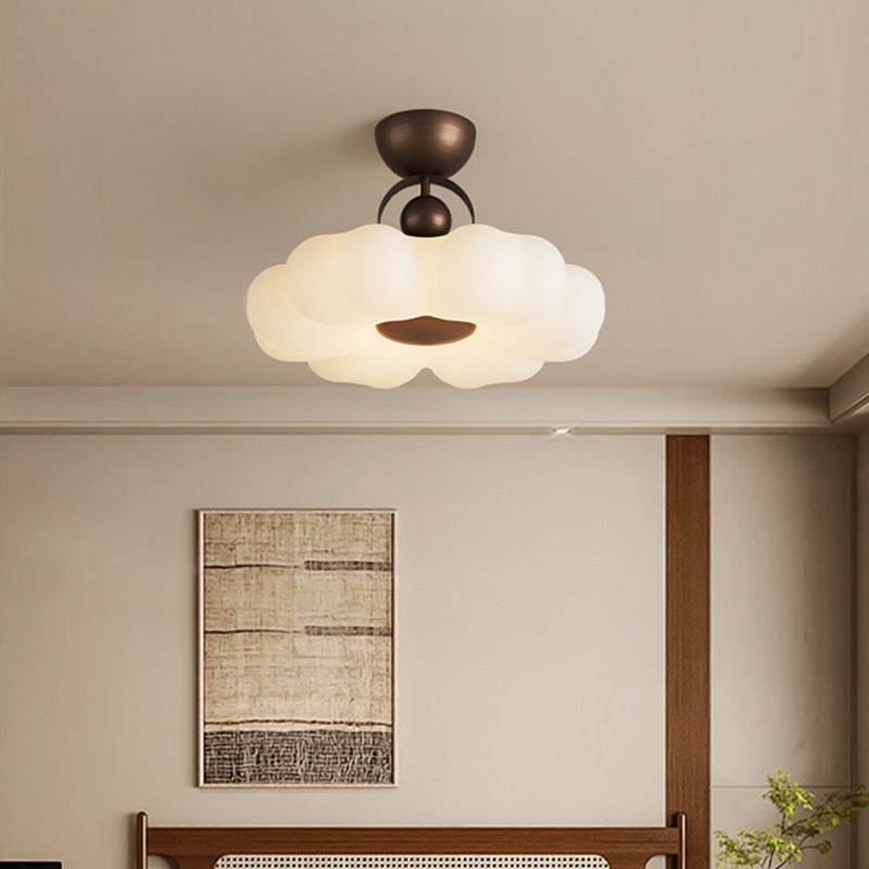Traditional French Iron Pe Flower LED Semi-flush Mount Ceiling Light for Bedroom