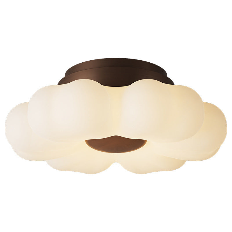 Traditional French Iron Pe Flower LED Semi-flush Mount Ceiling Light for Bedroom