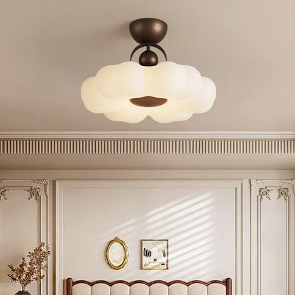 Traditional French Iron Pe Flower LED Semi-flush Mount Ceiling Light for Bedroom