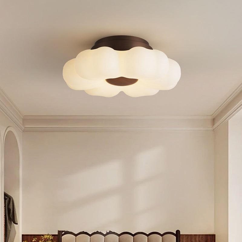 Traditional French Iron Pe Flower LED Semi-flush Mount Ceiling Light for Bedroom