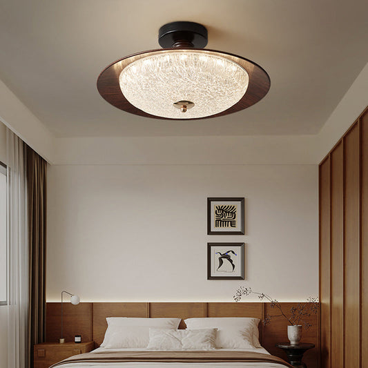 Traditional French Iron Acrylic Round LED Semi-flush Mount Ceiling Light for Bedroom
