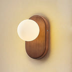 Traditional Japanese Wood Glass Round 1-Light Wall Sconce Lamp For Bedroom