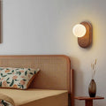 Traditional Japanese Wood Glass Round 1-Light Wall Sconce Lamp For Bedroom