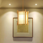 Traditional Japanese Wood Pvc Square Lantern 1-light Pendant Light for Hallway BulbSquare