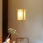 Traditional Japanese Wood Pvc Square Lantern 1-light Pendant Light for Hallway BulbSquare