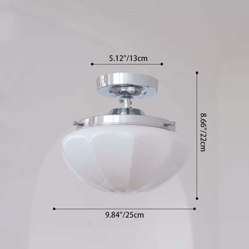 Traditional Vintage Iron Glass Cream Round 1-light Semi-flush Mount Ceiling Light for Hallway