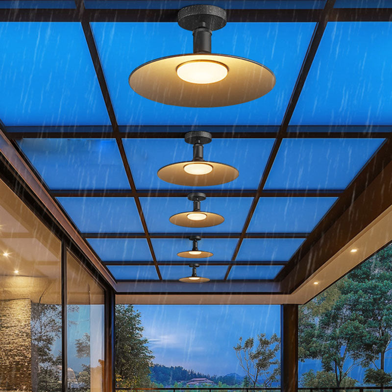Contemporary Industrial Waterproof Aluminum Round 1-light Semi-flush Mount Ceiling Light for Outdoor Patio